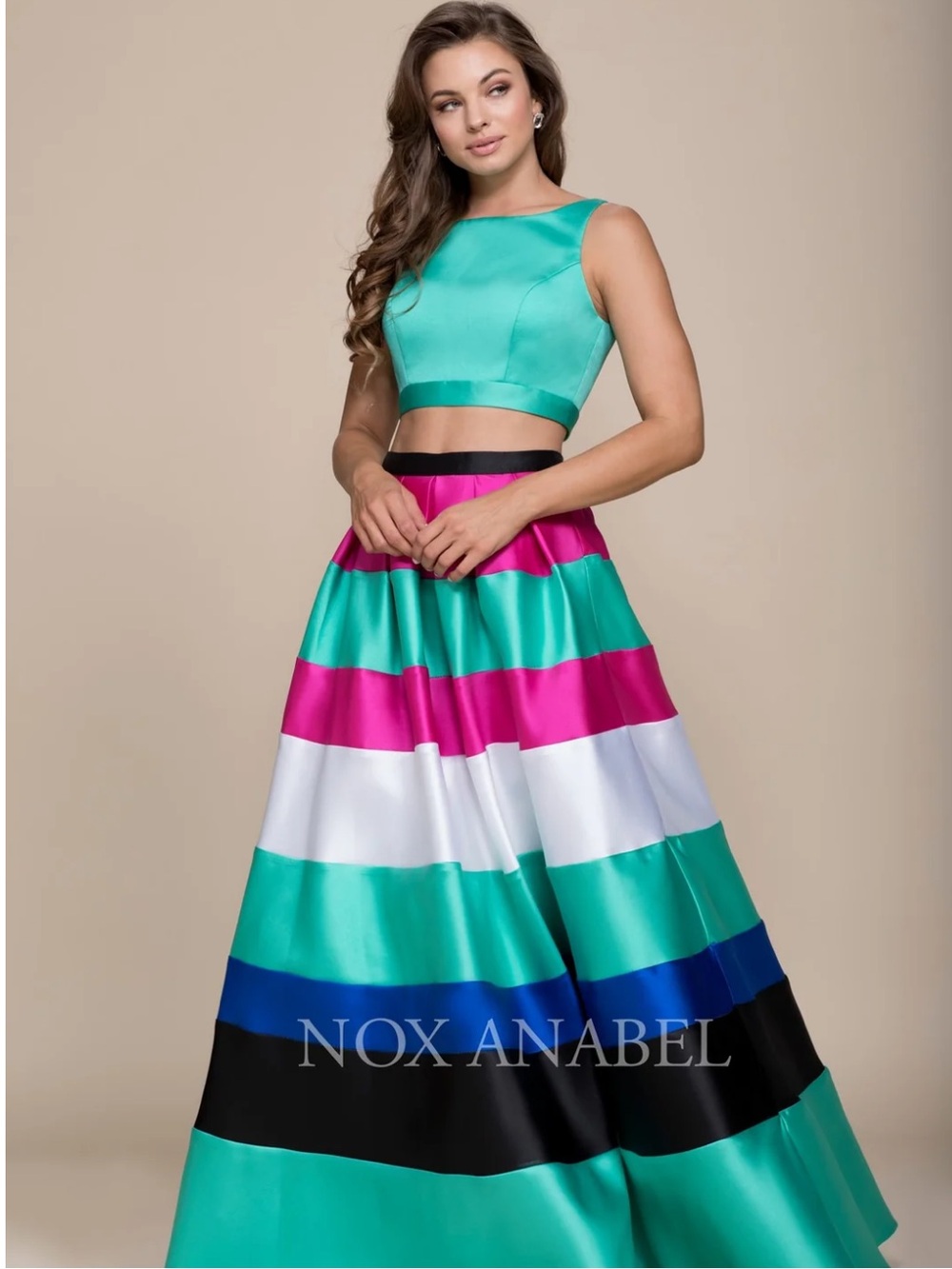 Nox Anabel Striped Teal and Pink Sleeveless Maxi Dress